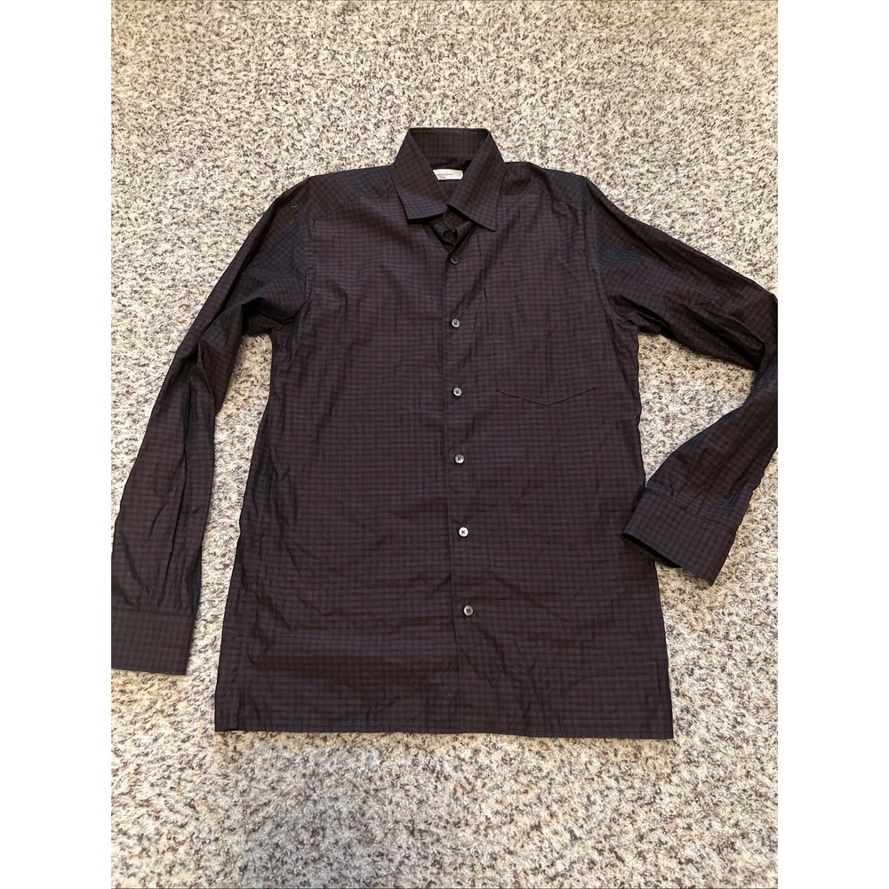 Ermenegildo Zegna Mens Sz S Dress Shirt Vine Plaid 100% Cotton Luxury Great Cond
